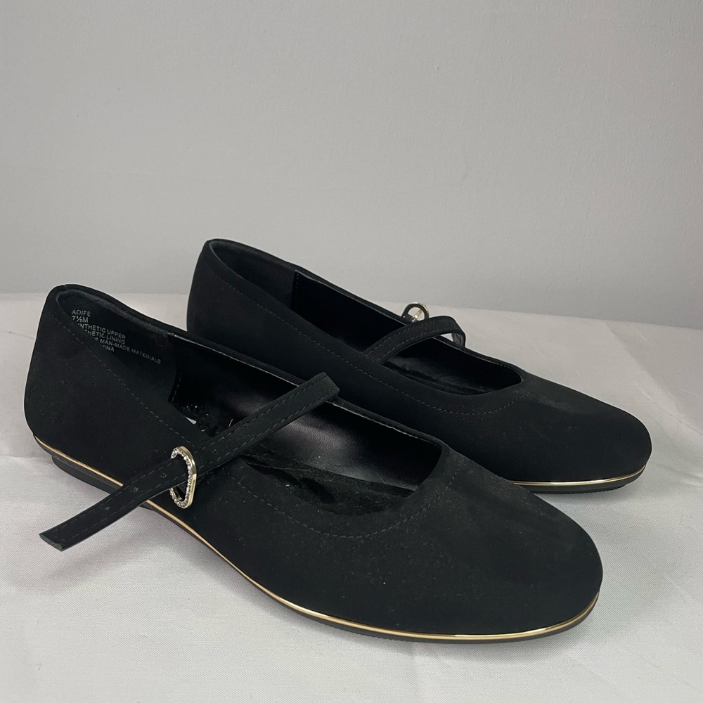 Black Rivet Black Flats with Gold Trim